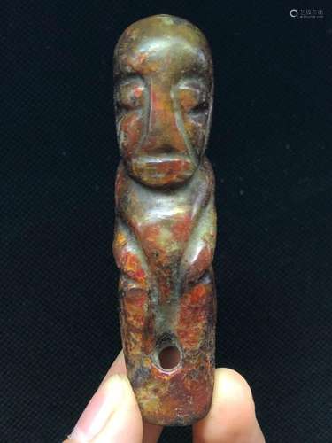 Chinese China Hongshan Culture Old jade Hand-carved people s...