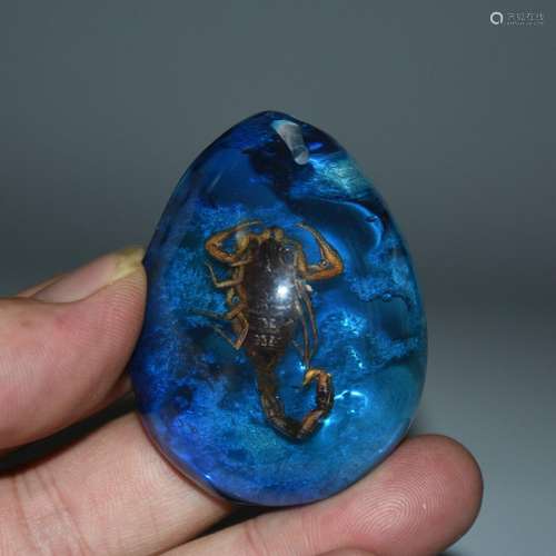 5.5CM Rare Chinese Blue Amber Scorpion insect Amulet Pendant...