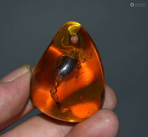 4.5CM Rare Chinese Red Amber Scorpion Lucky Amulet Pendant N...