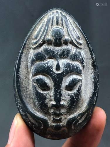 2.76'' Hongshan Culture Old Jade Carving Kwan-yin Gu...