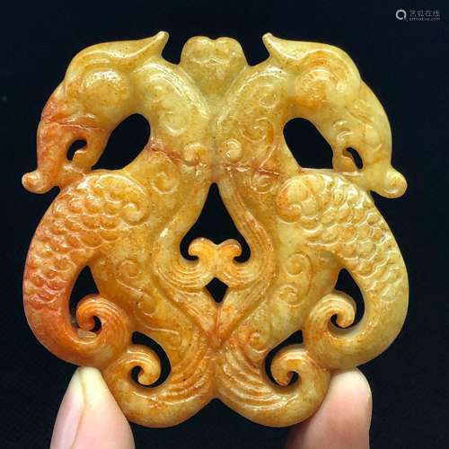 China Hongshan Culture Old Jade Carve Dragon Beast Yubi Jade...