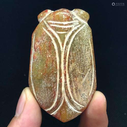 China Hongshan Culture Old Jade Carving Cicada Cicala Animal...