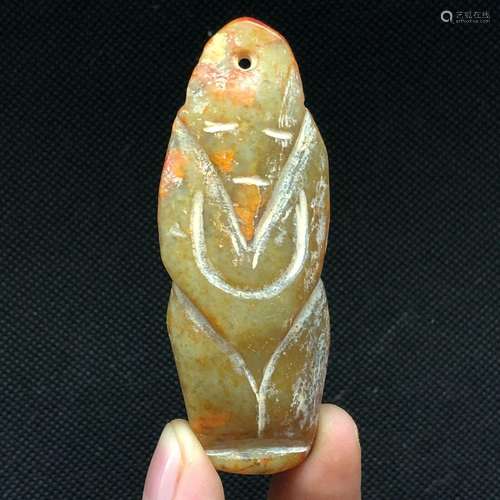 China Hongshan Culture Old Jade Carved Wengzhong Man People ...