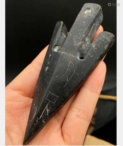 China Meteorite Hand carved arrow amulet Pendant Hongshan Cu...