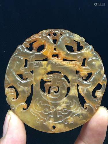 China Hongshan Culture Old Jade Carve Dragon Beast ax Yubi Y...