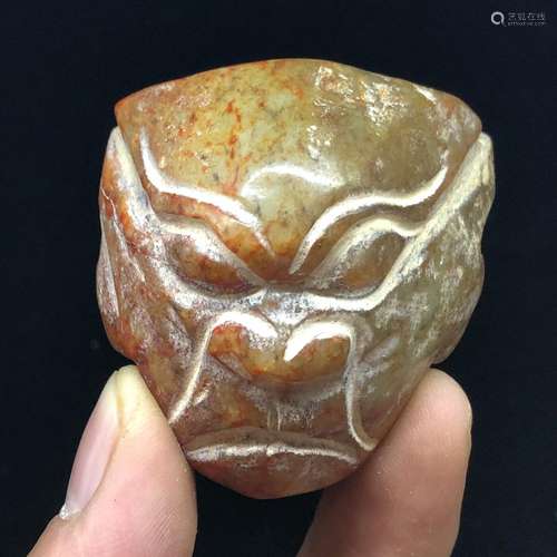 1.74'' Chinese Hongshan culture old jade carving hum...