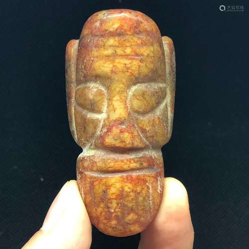 China Hongshan Culture old jade carved weird people Human he...