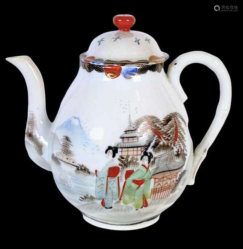 VTG Japanese Teapot GEISHA Gliding Hand Painted Bamboo Handl...