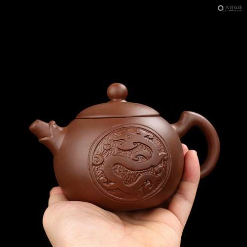 Chinese Yixing Zisha Clay Pottery Teapot Hand Carved Dragon ...