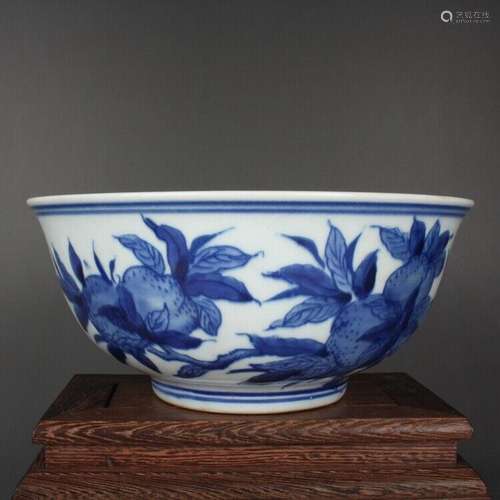 Chinese Blue and White Porcelain Qing Kangxi Peach Pattern B...