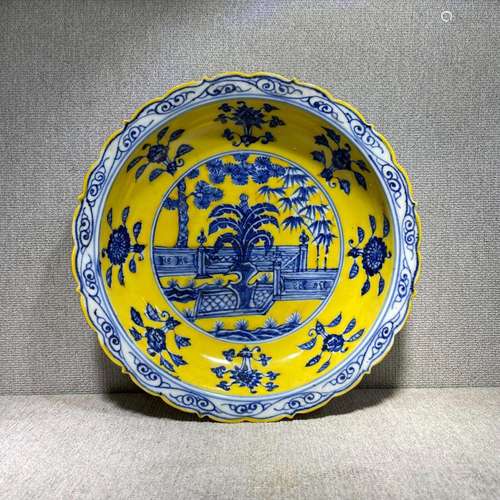 Rare Chinese antique Ming porcelain blue & yellow glaze ...