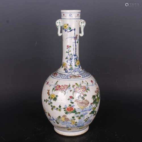 Chinese Blue and White Porcelain Qing Guangxu Colored Flower...