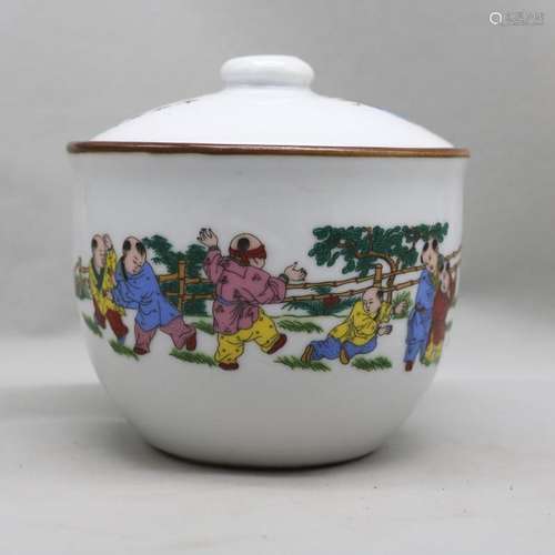 Chinese Famille Rose Porcelain Qing Qianlong Kids Pattern Bo...