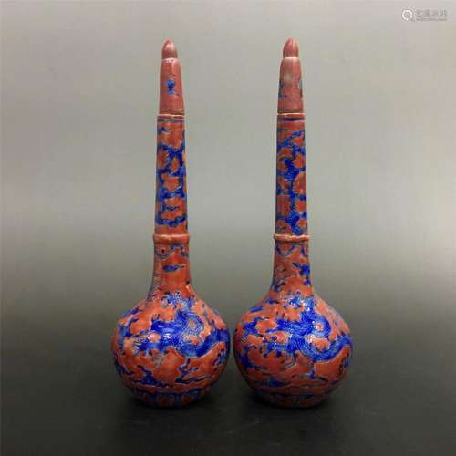 A pair of rare Chinese porcelain Ming red & blue glaze d...