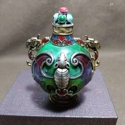 3.4" Chinese Metal Snuff Bottle Collection Carving Bras...