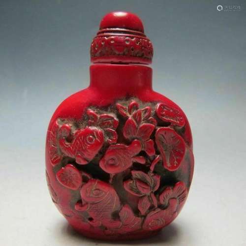 Chinese Hand-carved Turquoise Goldfish Snuff bottle