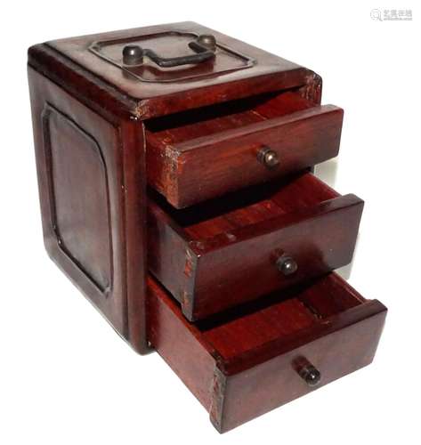 Vintage Chinese Hardwood Box w. Iron Fittings & Three Dr...