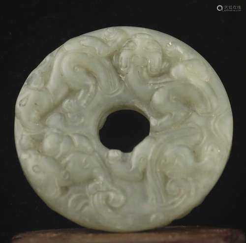 Chinese old natural jade hand-carved statue dragon pendant