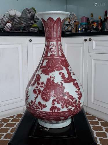 BIG!!A RARE Chinese Yuan Underglaze Red Porcelain Figure pat...