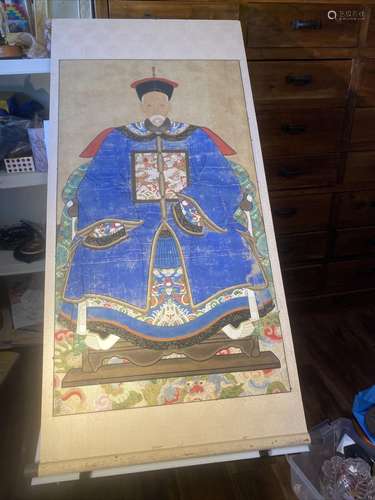 Large Chinese Qing Dy Original Hand Done Ancestor Portrait P...