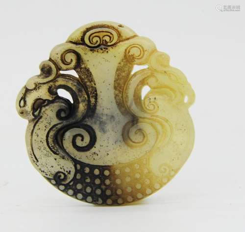 Old Chinese natural jade hand-carved statue dragon pendant c...