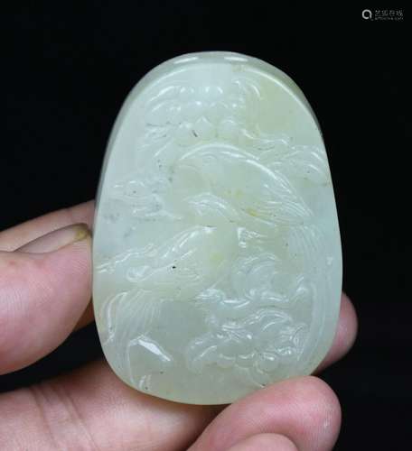 6CM Old Chinese Jade Dynasty Palace Carving Flower Bird Neck...