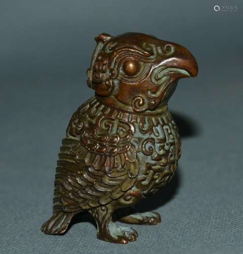 6CM Rare Old Chinese Bronze Copoper Feng Shui Parrot Bird Lu...