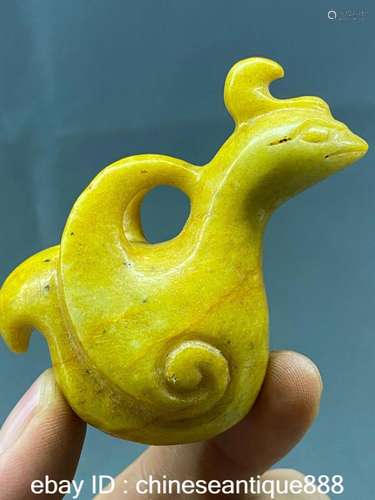 Old Chinese Hongshan Culture Jade Carved Bird God Statue Pen...