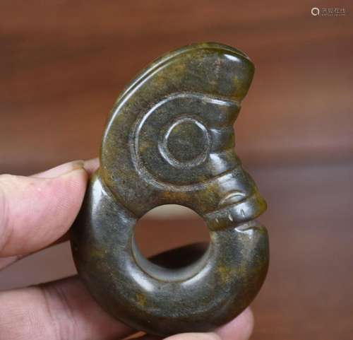 8CM Old Chinese Hongshan Culture Old Jade Carved Pig Dragon ...