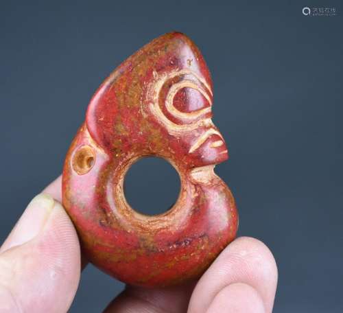 5.5CM Old Chinese Hongshan Culture Red Turquoise Carved Pig ...