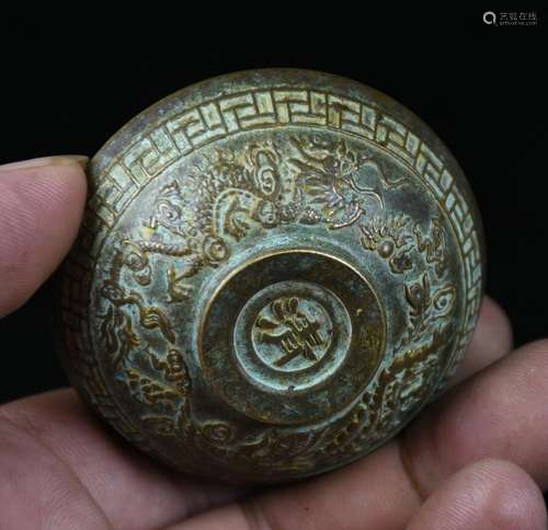 6CM Marked Old Chinese Bronze Dynasty Palace Dragon Phoenix ...