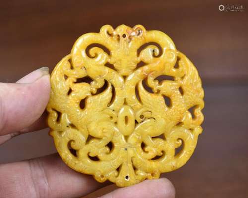 7CM Old Chinese Hongshan Culture Old Jade Carved Dragon Phoe...