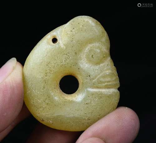 4.5CM Rare Chinese Hongshan Culture Old Jade Carved Pig Drag...