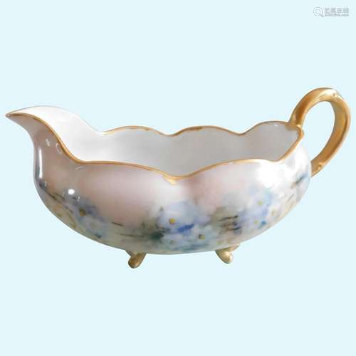 Hand-Painted Elite Limoges Floral Porcelain Footed Creamer/S...