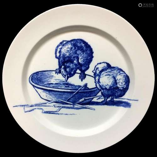 RARE Gustav Leonce Blue Transferware Plate ~ Curious Chicks ...