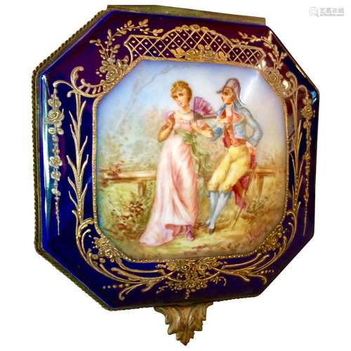 Large Antique Sevres Style Casket Jewel Box Ormolu Bronze Ha...