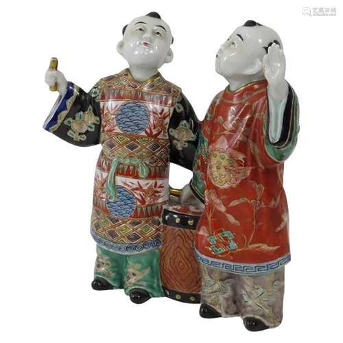 Antique Japanese Meiji Painted Export Porcelain Figures, Cir...