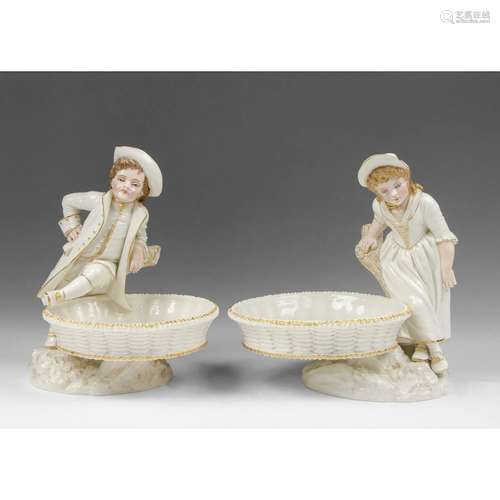 Pair of Royal Worcester James Hadley Sweetmeat Figural Dishe...