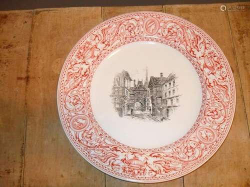 Antique Mintons Florentine Red Buildings in Center Plate 10&...