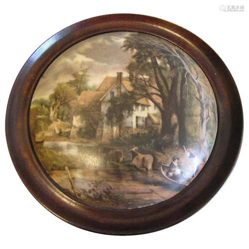 Collectible Framed Pot Lid, House and Landscape