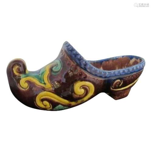 Antique Depose Colorful Majolica Dutch Shoe Clog Pottery Pla...