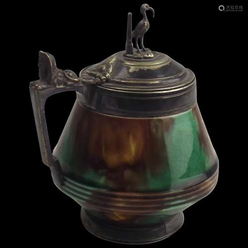 Pewter Lidded Majolica Honey Pot