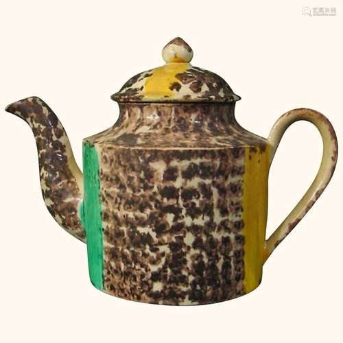 Miniature Staffordshire Creamware Teapot with Whieldon-Type ...