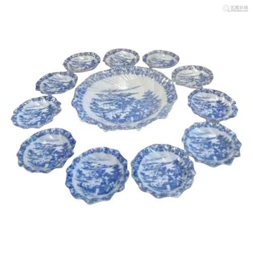 Antique Blue Willow Dessert Set of Serving Bowl and 10 Indiv...