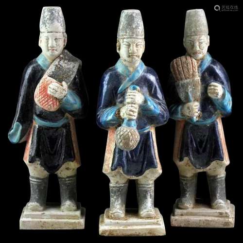 Set of three superb Ming Dynasty tomb pottery attendants!