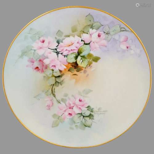 Bavarian H.P. 9.75" Cake Plate with Pink Roses- signed ...