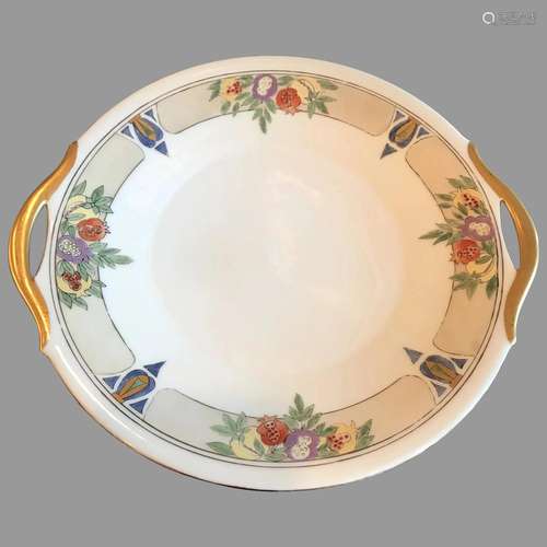 Antique HandPainted Cake Plate with Handles, signed, ca.1900...