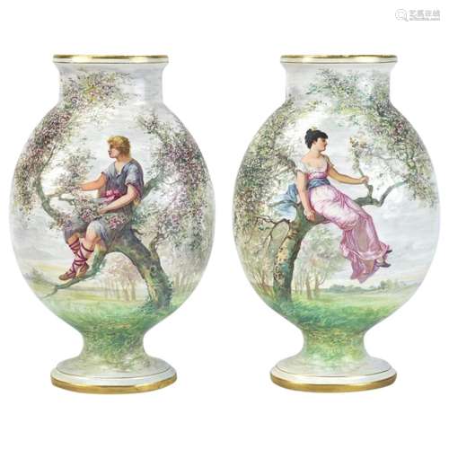 Pair St. Denis Antique French Porcelain Vases Hand Painted L...