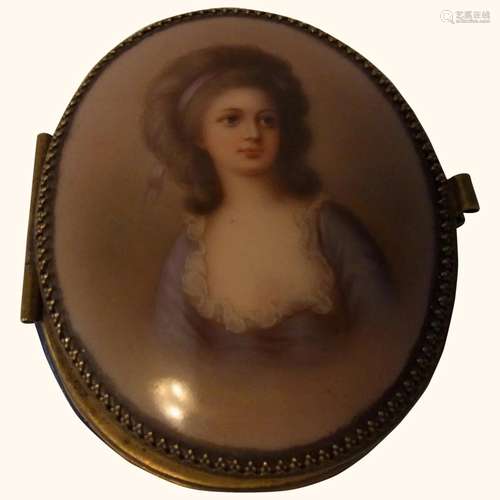 Antique Painted Portrait Picture Porcelain Box