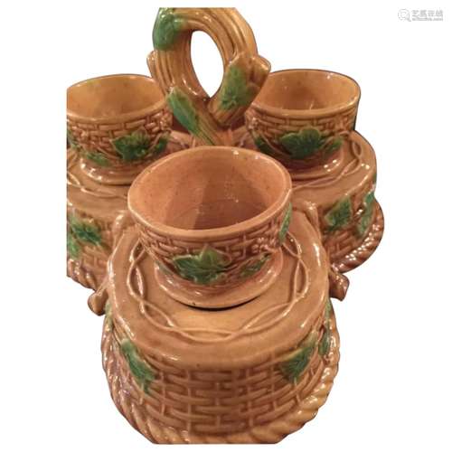 Majolica Egg Cups And Holder From England